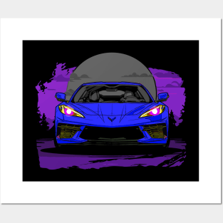 Blue C8 Corvette Stingray Midnight Moon Supercar Racecar Muscle Car Sportscar Corvette C8 Posters and Art